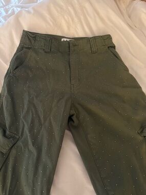Olive Green Women's Cargo Pants with Subtle Stud Detail